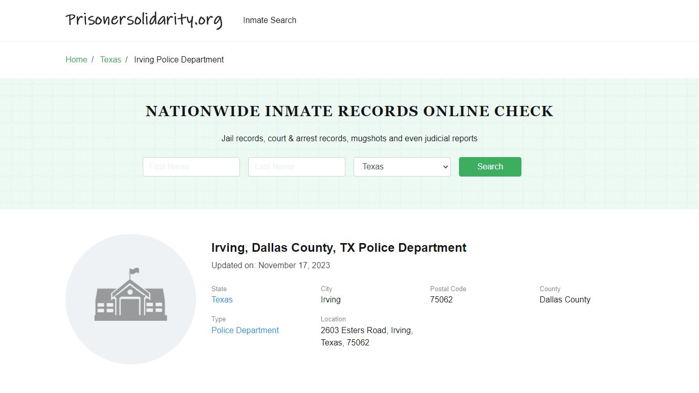 Irving, TX Police - City Jail Inmates, Arrests - Prisoner Solidarity