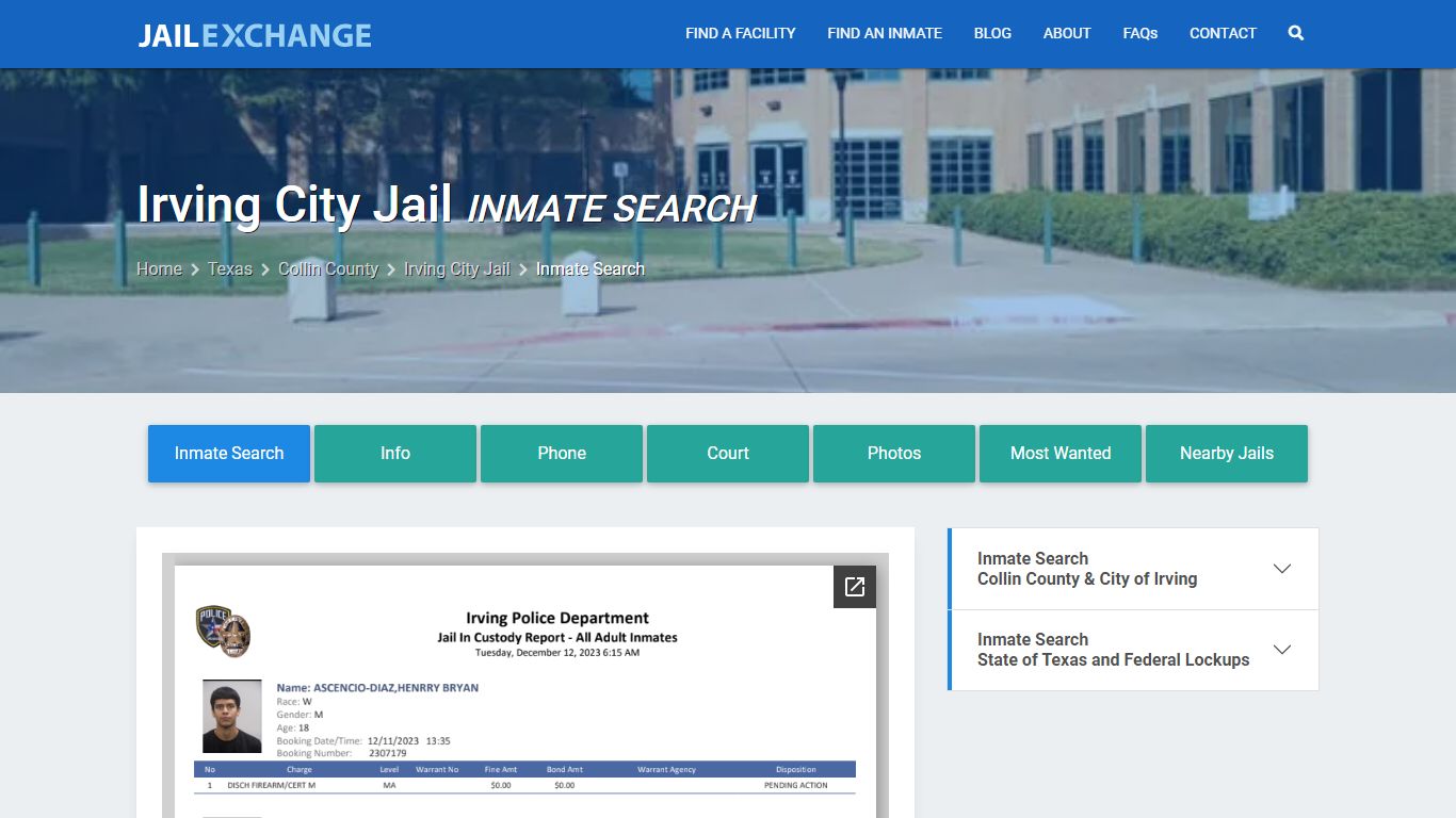 Inmate Search: Roster & Mugshots - Irving City Jail, TX
